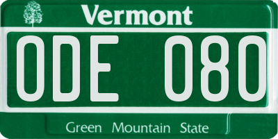 VT license plate ODE080