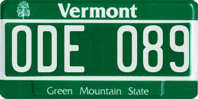 VT license plate ODE089