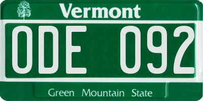 VT license plate ODE092
