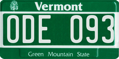 VT license plate ODE093