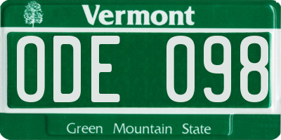 VT license plate ODE098