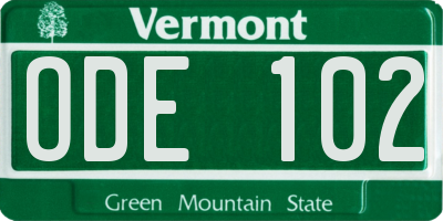 VT license plate ODE102
