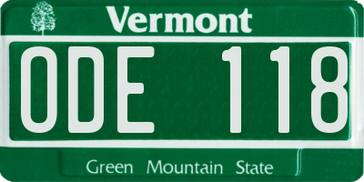 VT license plate ODE118