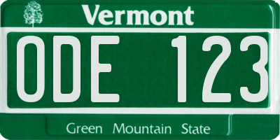 VT license plate ODE123