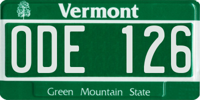 VT license plate ODE126