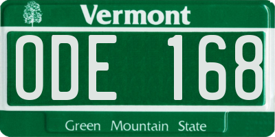 VT license plate ODE168