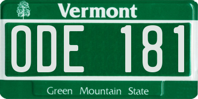 VT license plate ODE181