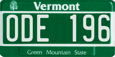 VT license plate ODE196