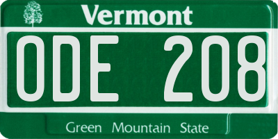 VT license plate ODE208