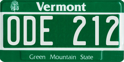 VT license plate ODE212