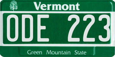 VT license plate ODE223