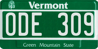 VT license plate ODE309