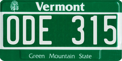 VT license plate ODE315