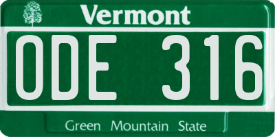 VT license plate ODE316