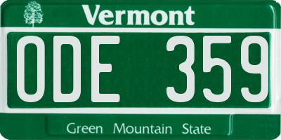VT license plate ODE359