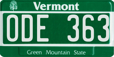 VT license plate ODE363