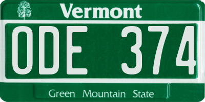 VT license plate ODE374