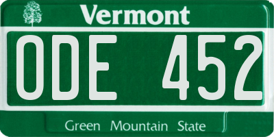 VT license plate ODE452