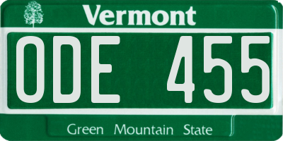 VT license plate ODE455