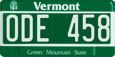 VT license plate ODE458