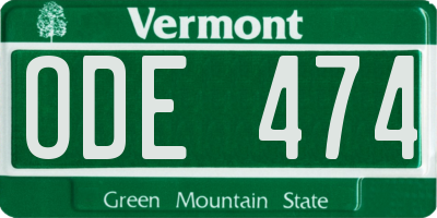 VT license plate ODE474