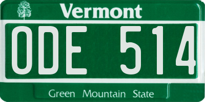 VT license plate ODE514