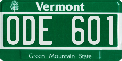 VT license plate ODE601