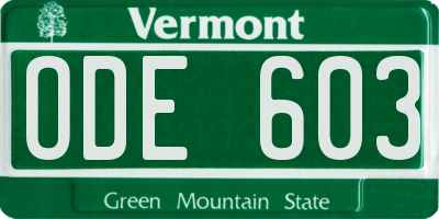 VT license plate ODE603