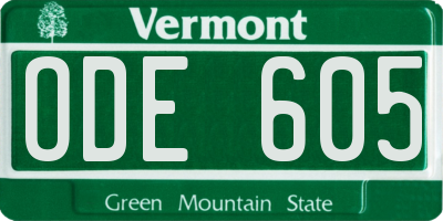 VT license plate ODE605