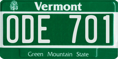 VT license plate ODE701