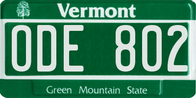 VT license plate ODE802