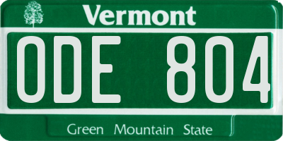 VT license plate ODE804