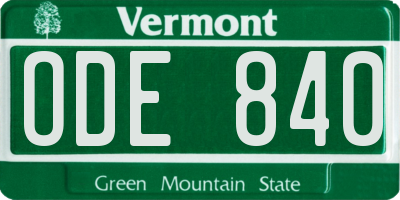 VT license plate ODE840