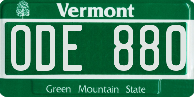 VT license plate ODE880
