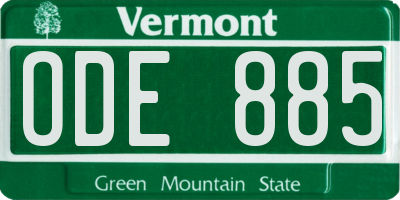 VT license plate ODE885