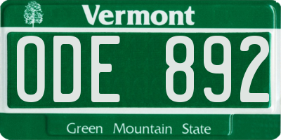 VT license plate ODE892