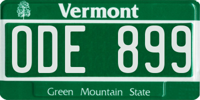 VT license plate ODE899