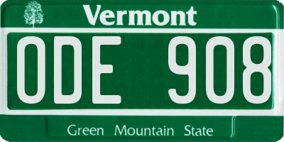 VT license plate ODE908