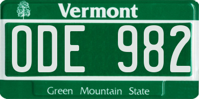VT license plate ODE982