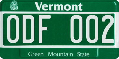 VT license plate ODF002