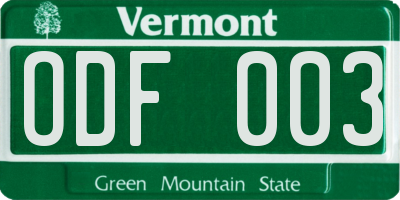 VT license plate ODF003