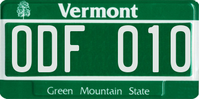 VT license plate ODF010