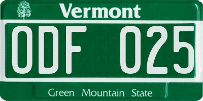 VT license plate ODF025