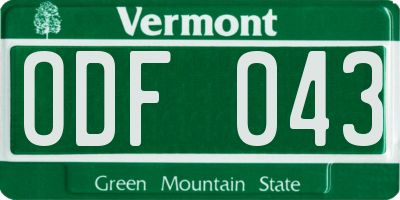 VT license plate ODF043