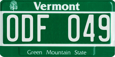 VT license plate ODF049