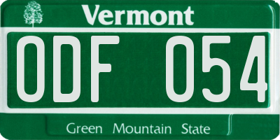 VT license plate ODF054