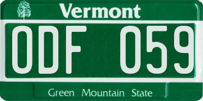 VT license plate ODF059