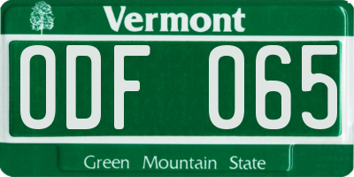 VT license plate ODF065