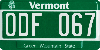 VT license plate ODF067