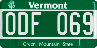 VT license plate ODF069